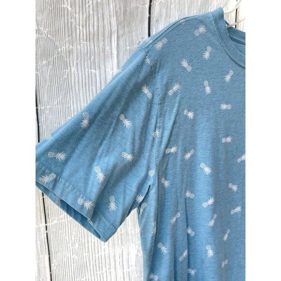 George Mens L 42-44 Short Sleeve Blue Shirt White Pineapples - Picture 3 of 5